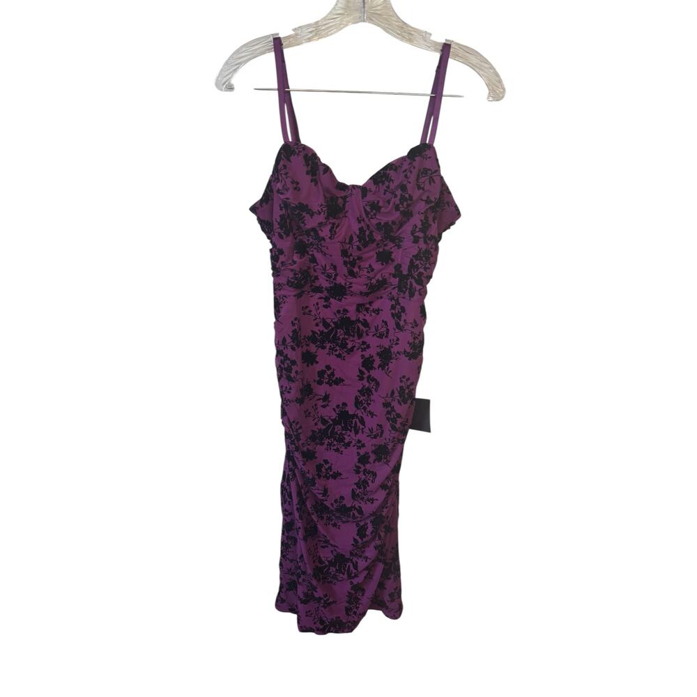 LULU'S NWT Decadent Flirt Purple Mesh Velvet Ruched Bodycon Midi Dress Size XL - Picture 2 of 14